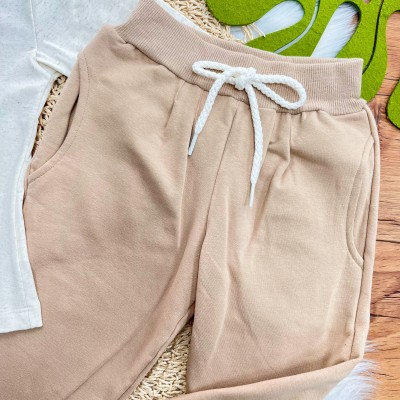 Conj. Blusa Manga Longa de Linho Fashion  e Calça de Moletom - Areia